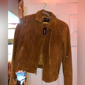 Never worn suede leather jacket from express. Has tags on, medium size.